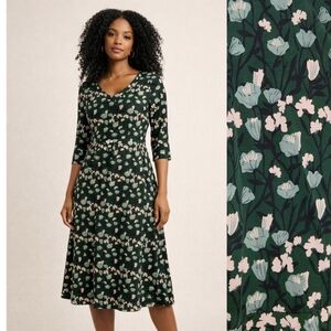 Pact Green Mountain View Meadow Floral Print Fit & Flare Party Midi Dress